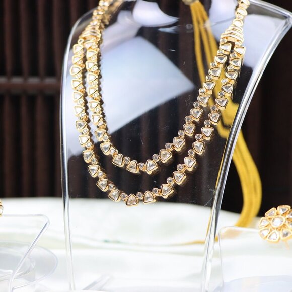 Double-Layer Kundan Necklace & Earrings Set, JP32 - Picture 10 of 12